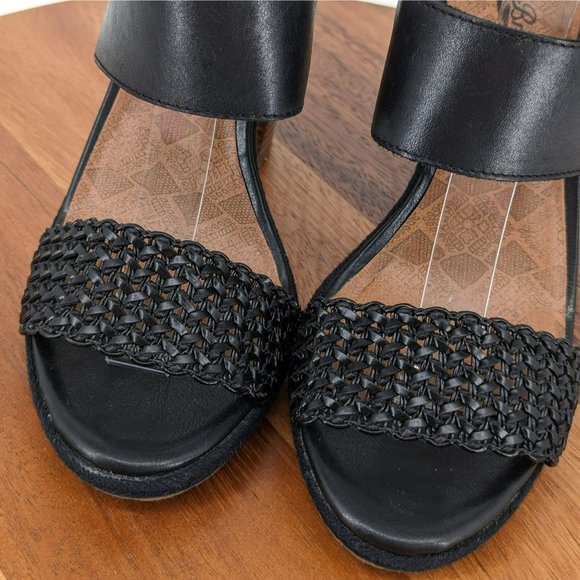 Lucky Brand Putnam Heels 9 M 39 Black Leather Woven Strap Stacked Ankle Buckle - Picture 5 of 13